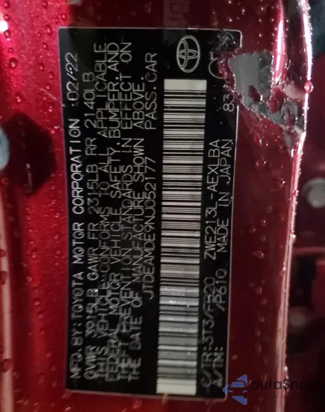 2022 Toyota Corolla Le from USA, damaged, VIN JTDEAMDE9NJ052177